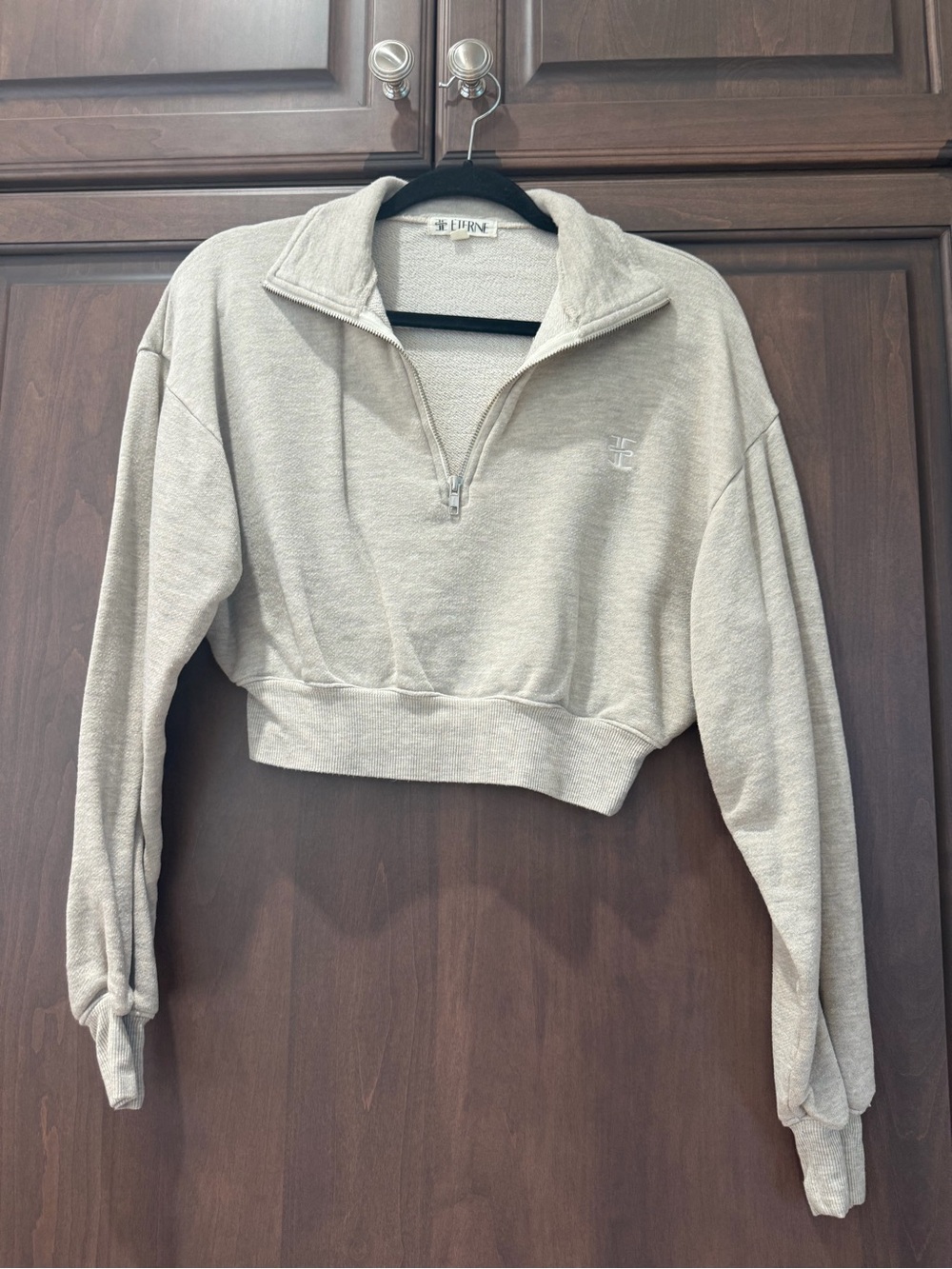 Eterne Cropped Half Zip Sweatshirt - Heather Oatmeal - XS